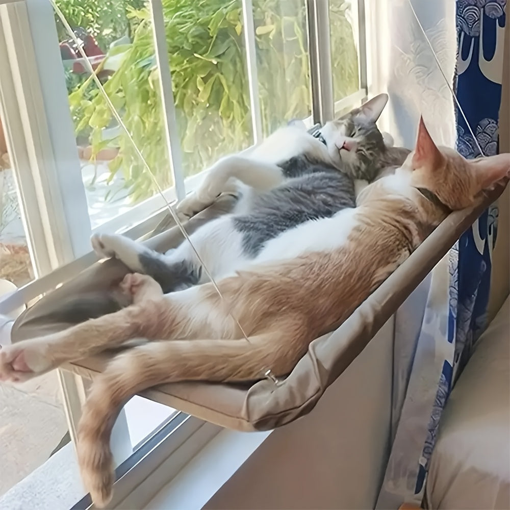 Khaki Cat Window Hammock with 55x40cm Fabric Platform, PVC Tube Frame, Cables and Suction Cups — image 5