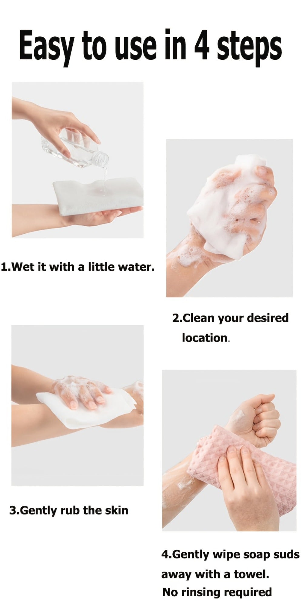 No-Rinse Disposable Bath Wipes 100pcs Large 11.81in - Foaming Body Cleansing Cloths Soap for Bath Time, Home Spa and Personal