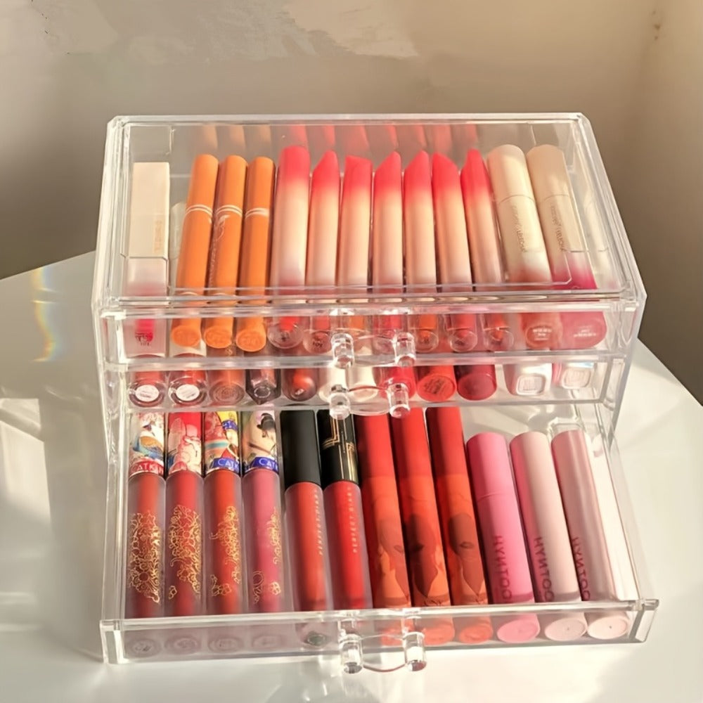 Clear Acrylic Makeup Organizer 5-Tier with Drawers Dustproof Cosmetic Storage for Lipstick Foundation Brushes Skincare — imag