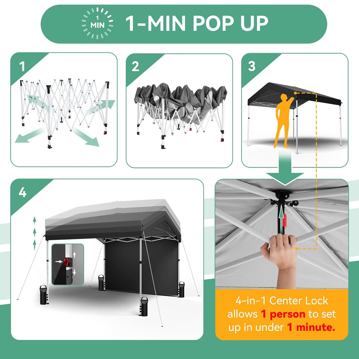 Center-Lock 10x10ft Pop-Up Canopy Tent with Three Height Settings and Optional Three-Sidewall Packages — image 16
