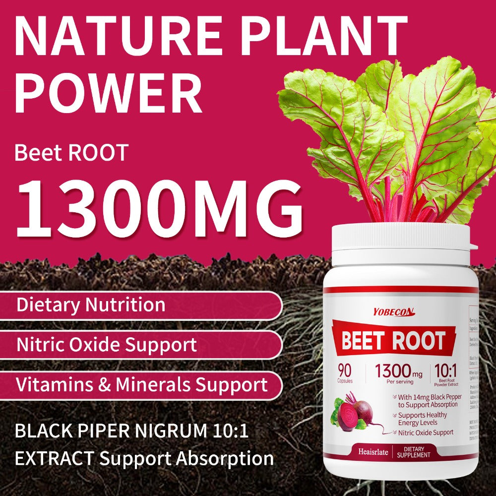 Dietary Supplement Capsules with YOBECO Label, Beet Root Extract 1300mg, Black Pepper and 90 Count — image 4