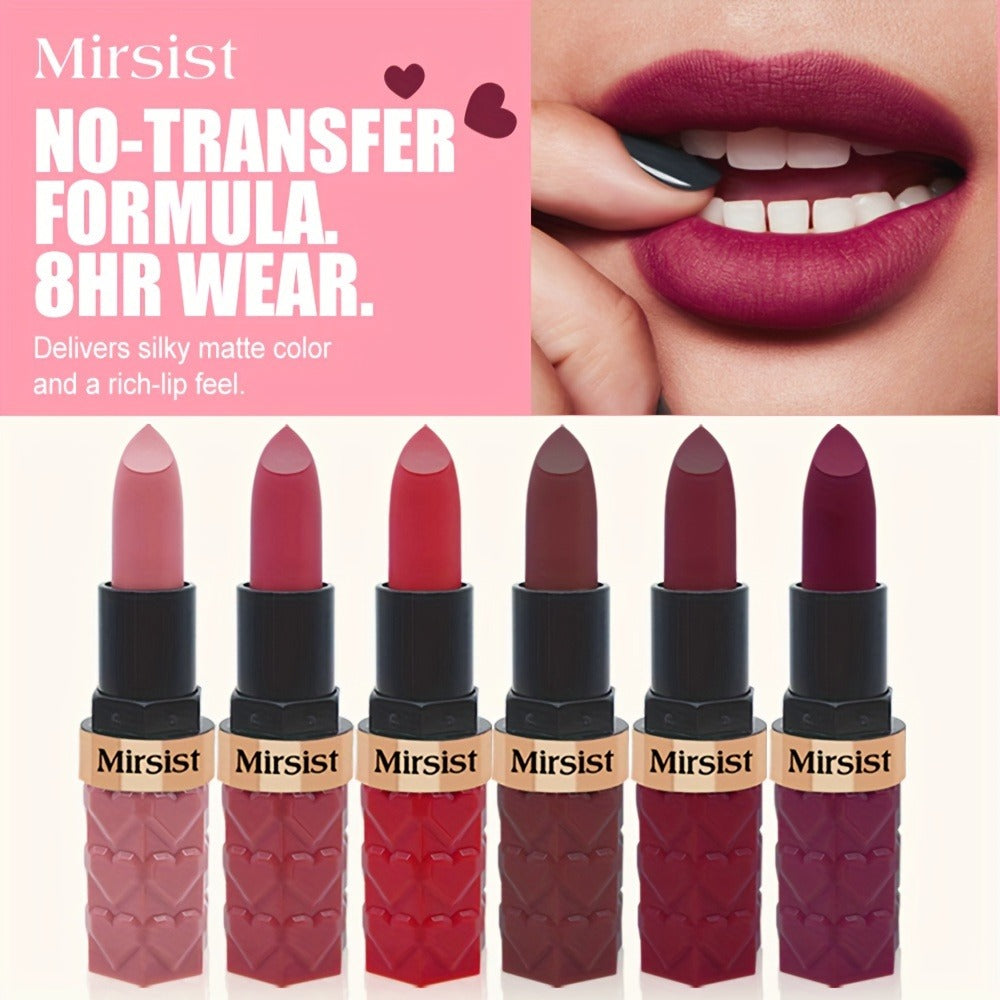Lipstick Set, Mirsist 6-Piece Silky Matte Bullet Collection in Nude, Red, Brown, Berry and Plum Colors — image 6
