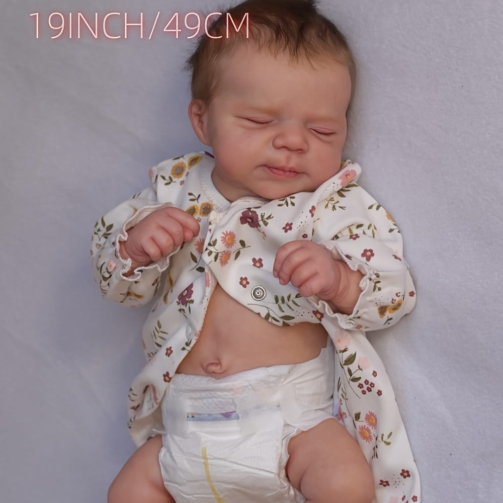 Reborn Doll, 19-Inch Full-Vinyl Sleeping Figure with Hand-Rooted Hair and Floral Outfit Set — image 2