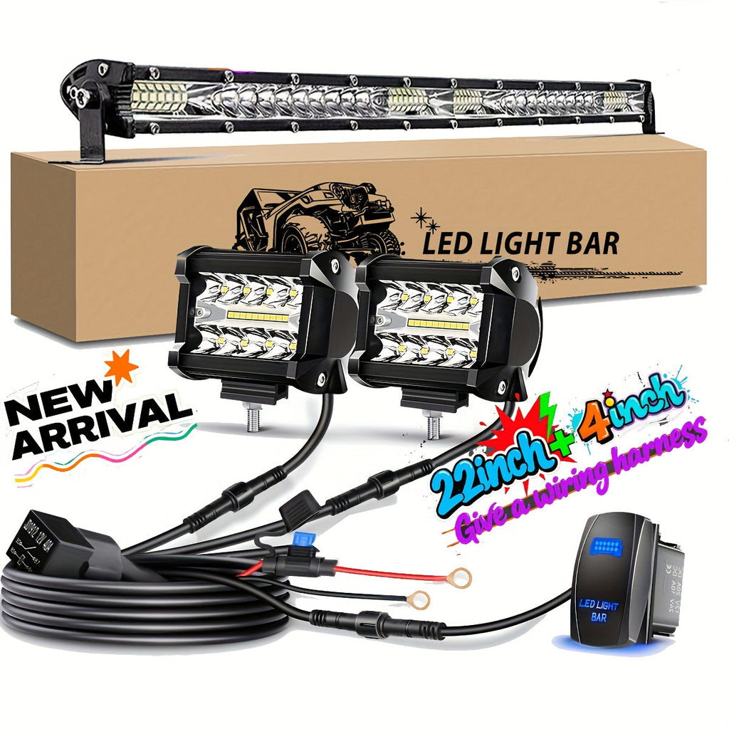 LED Off-Road Light Bar Kit 4"-21" Strip & Work Lights Combo for Jeep Truck Car – Wiring Harness Included — image 10
