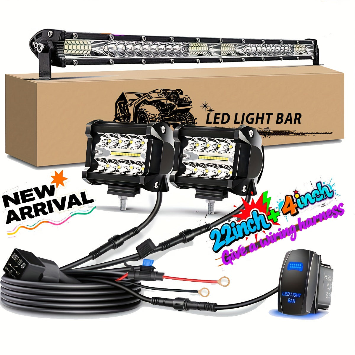 LED Off-Road Light Bar Kit 4"-21" Strip & Work Lights Combo for Jeep Truck Car – Wiring Harness Included — image 10