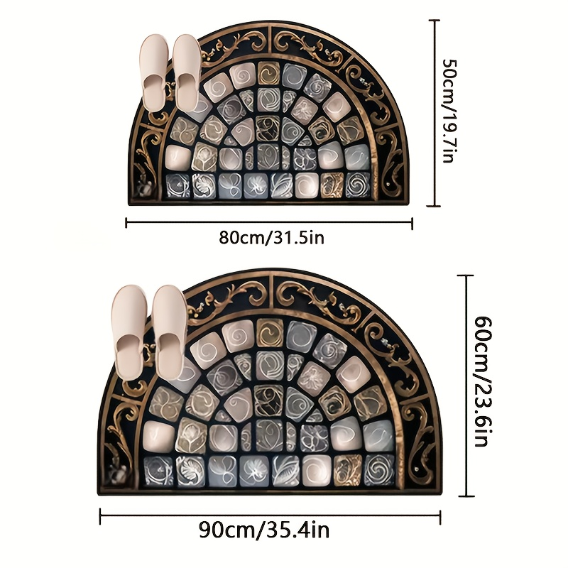 Half-Round Door Mat with Stone Mosaic and Scroll Print in 50 x 80cm or 60 x 90cm Entryway Sizes — image 4