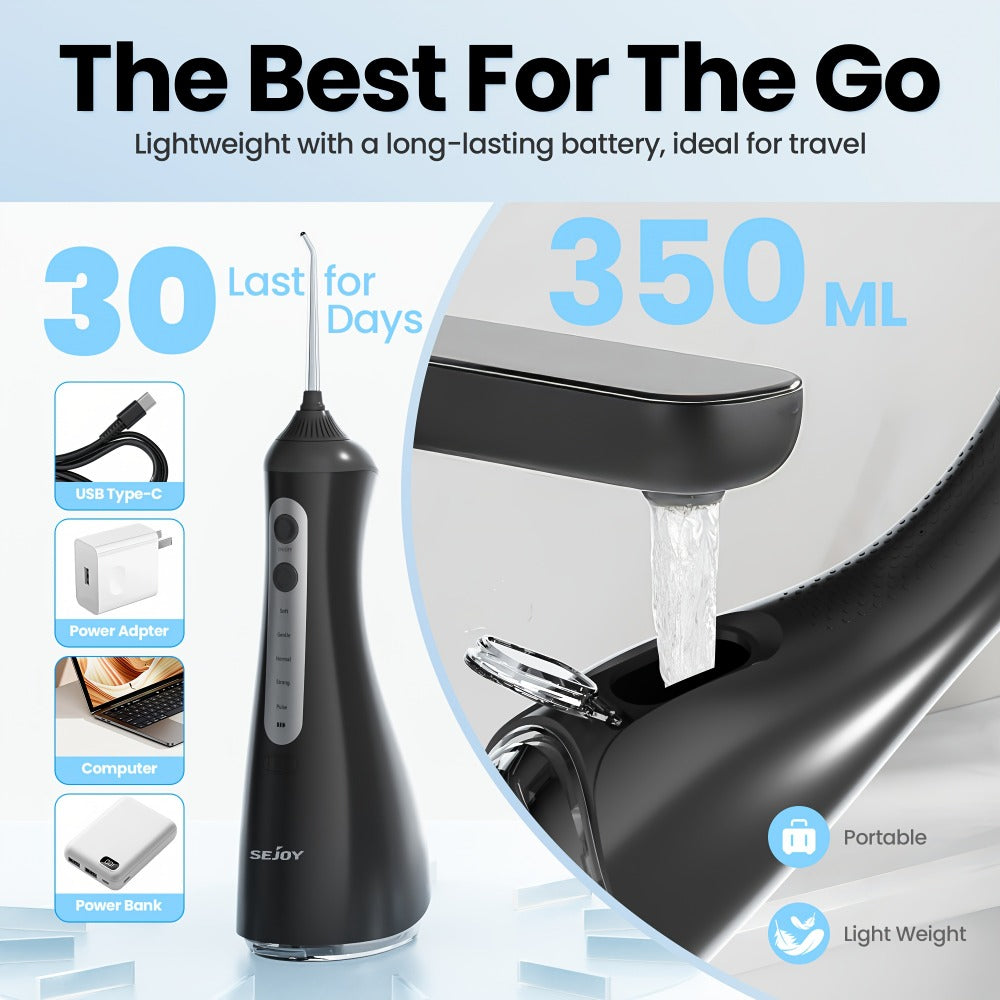 350 ml Cordless Water Flosser Kit with Six Jet Tips, Five Mode Labels, USB Cable and Manual — image 4