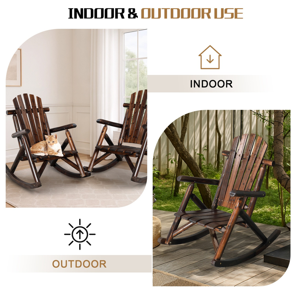 Patio Cedar Rocking Chair 26" Fan-Shaped Backrest Outdoor Rocker for Garden Poolside Patio — image 10