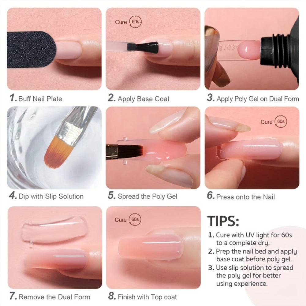 Twelve-Color Poly Extension Gel Tube Set with Nude, Pink, White and Clear Shades for UV or LED Nail Art and Extensions — imag