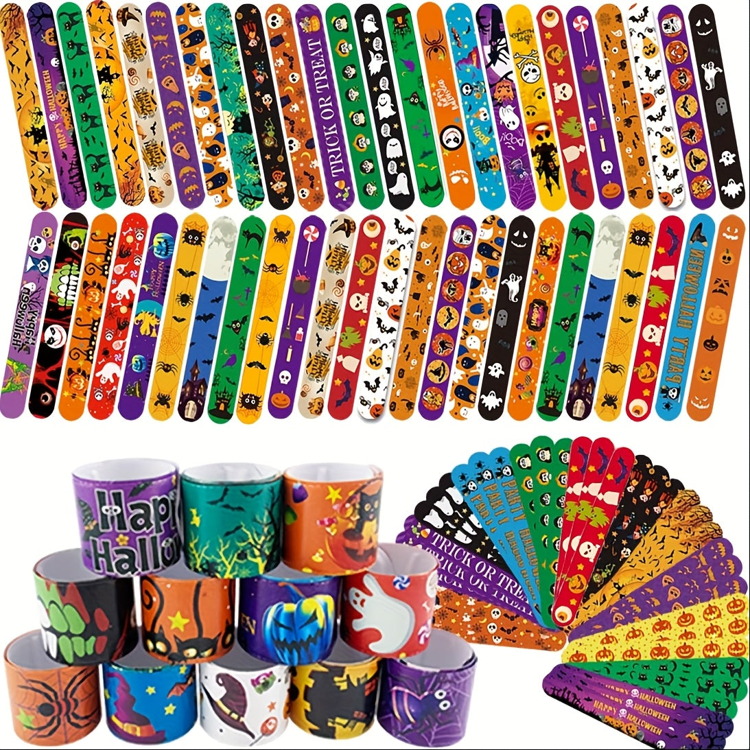 Halloween Slap Bracelets Bulk for Kids, 54/100PCS Halloween Party Favors for Boys & Girls, Spooky Bag Stuffers — image 11