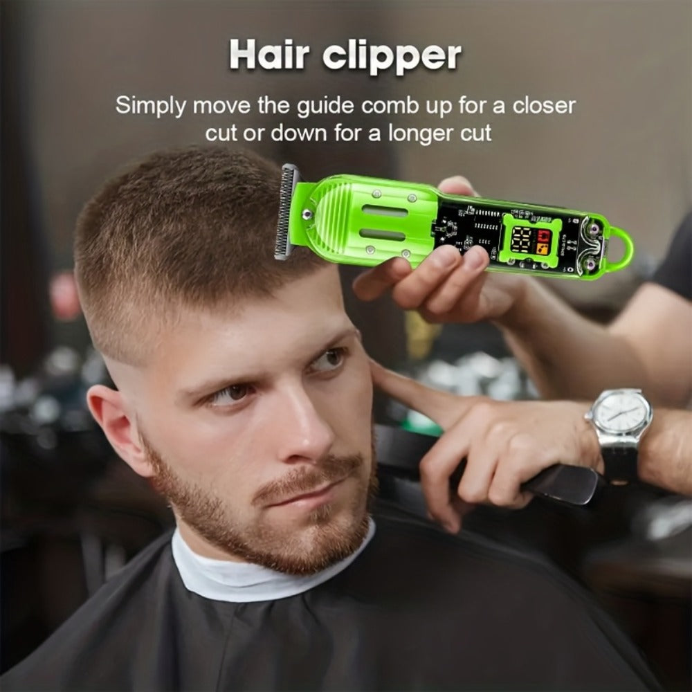 LED Hair Clipper for Men – USB-C Rechargeable Cordless Beard Trimmer with LED Display & 4 Guide Combs, Barber-Grade Home Hair