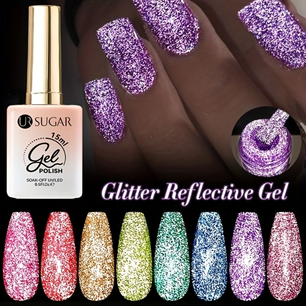 Gel Nail Polish UR SUGAR Reflective Glitter in 15ml with Fluorescent Neon Shimmer and UV/LED Soak-Off Cure — image 8