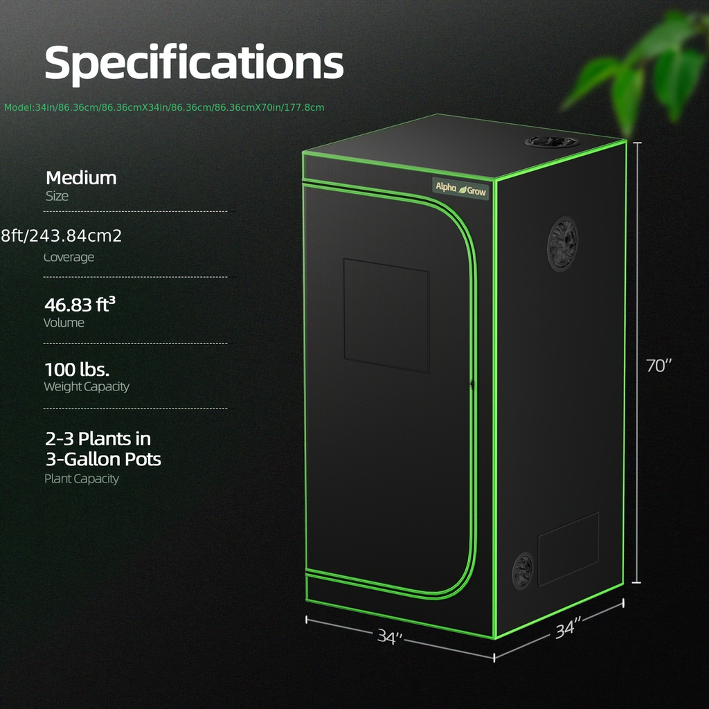 ALPHAGROW Grow Tent Greenhouse Portable 2X2/3X3/4X2/4X4 Ft High Reflective 1680D Mylar Canvas for Garden, Patio and Yard Use 