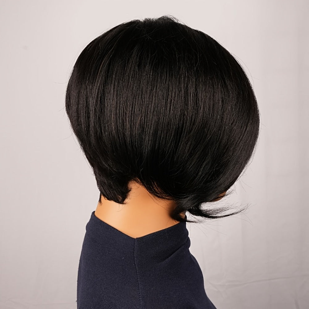 Layered Pixie Human Hair Wig with Side Bangs in #4 Brown, #99J Burgundy or #1 Black Color Options — image 15