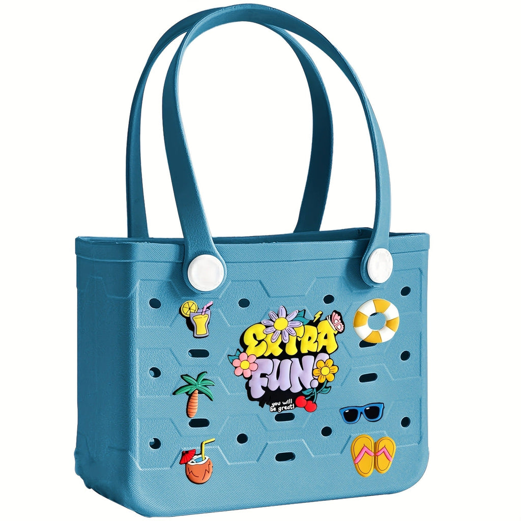 EVA Beach Bag for Women with Drainage Holes Waterproof Tote Bag Summer Outdoor Camping Shopping Travel Bag with Cute Decorati