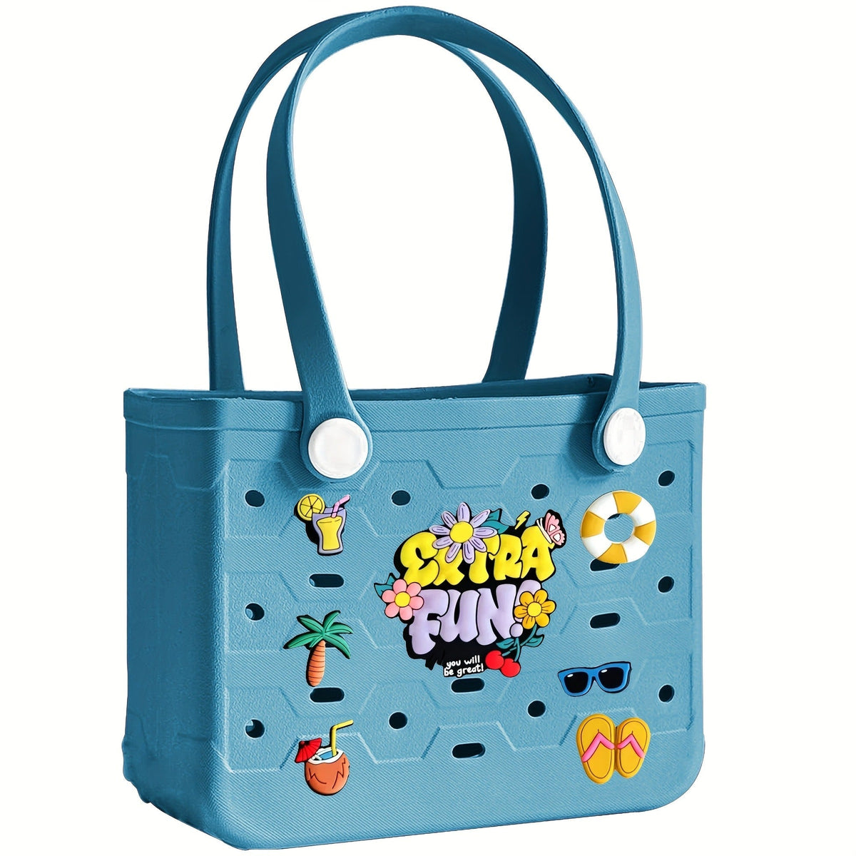 EVA Beach Bag for Women with Drainage Holes Waterproof Tote Bag Summer Outdoor Camping Shopping Travel Bag with Cute Decorati