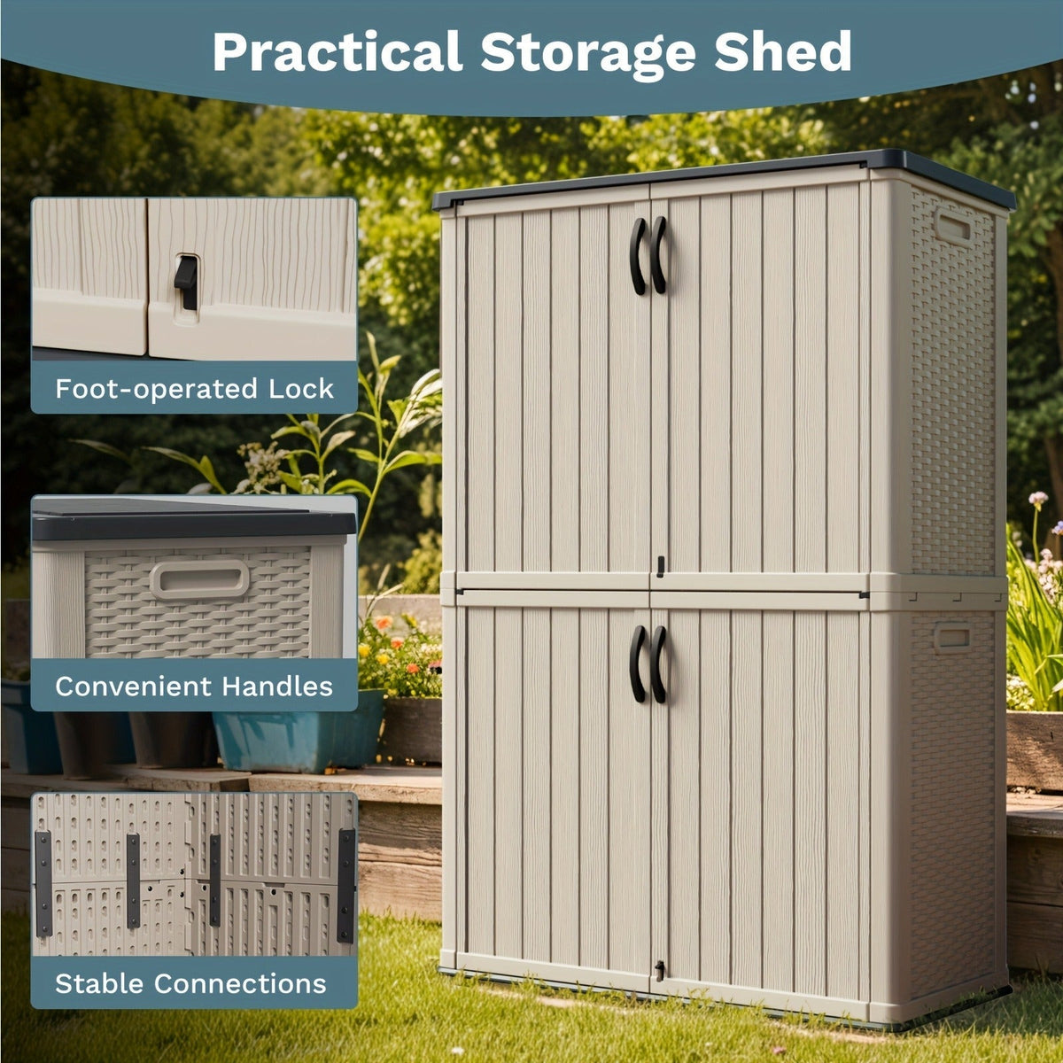 Resin Outdoor Storage Cabinet and Shelf Options in White or Beige with 4 x 2 Ft Shed Sizes — image 19