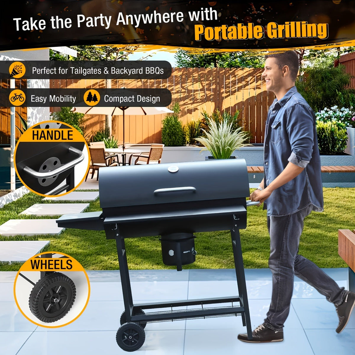 Barrel Charcoal Grill with Offset Smoker, Wheeled Cart, Side Firebox and Two Black Configuration Options — image 21
