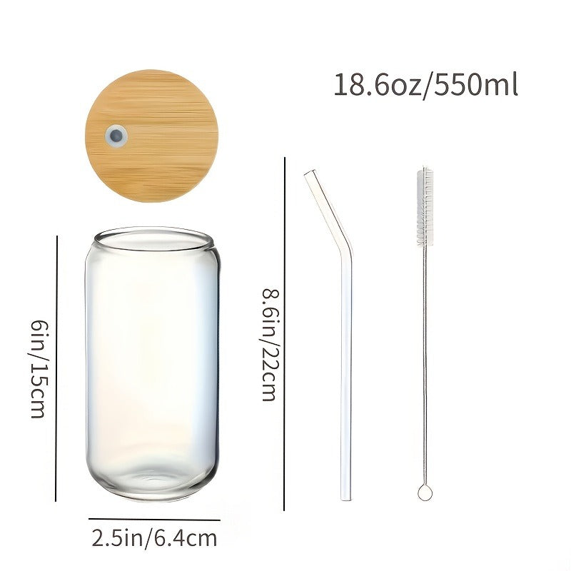Drinking Glasses Set with Lid and Straw 550ml Oval Glass Cups 4 or 6 Piece, for Home Cooking, Dining and Outdoor Meals — imag