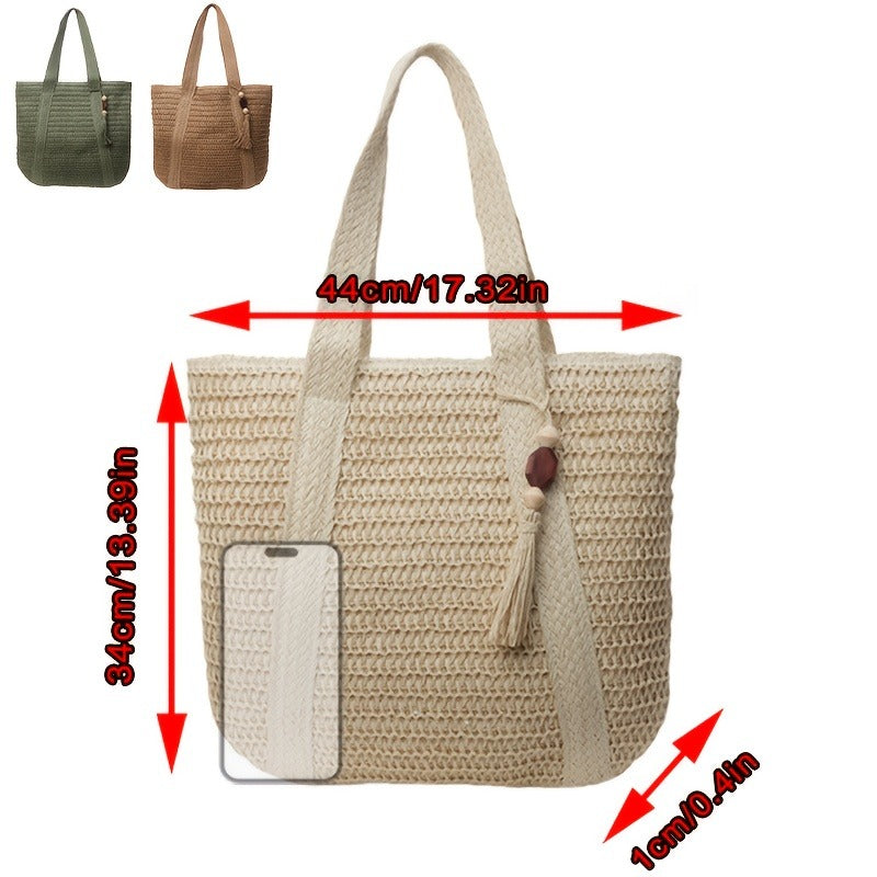 Woven Tote Bag with Tassel and Large Beach Storage for Women — image 22