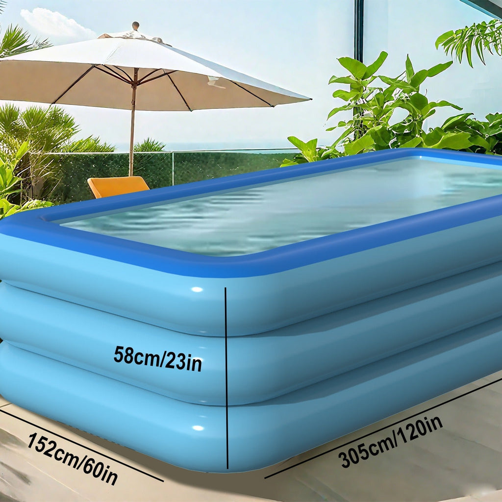 Inflatable Pool XL Extra Large Backyard Swimming Pool 3-Chamber Thick PVC Family Pool for Adults Kids Summer Outdoor Fun Mult