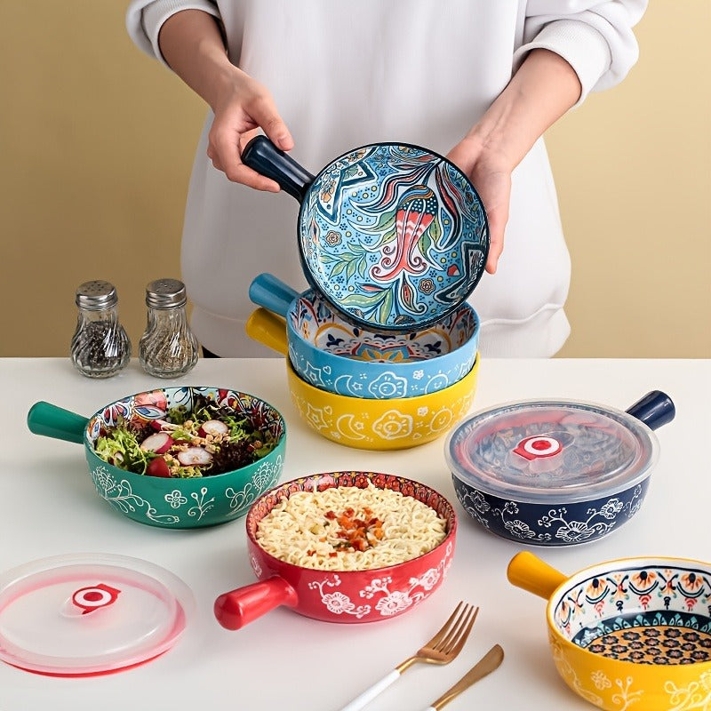 Ceramic Bowl Set with Lids 8-Piece Bohemian Soup Noodle Salad Bowls, for Home Cooking, Dining and Outdoor Meals — image 20