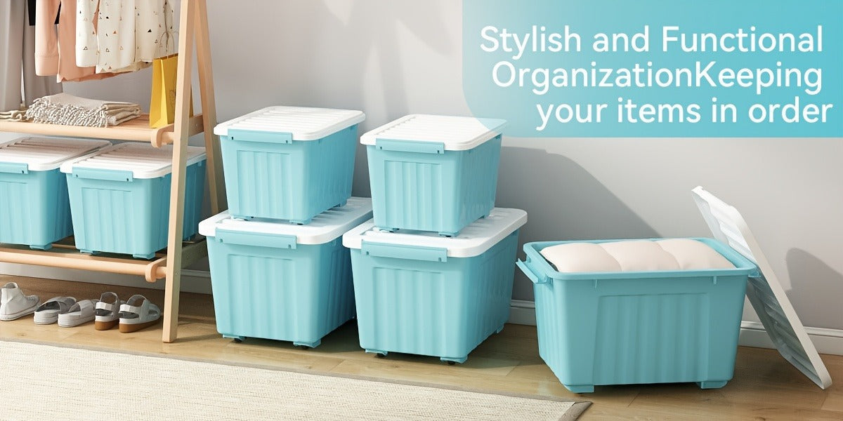 72QT or 97QT Stackable Storage Container Sets with Latching Lids in Clear, Pink/White or Gray/Yellow — image 18