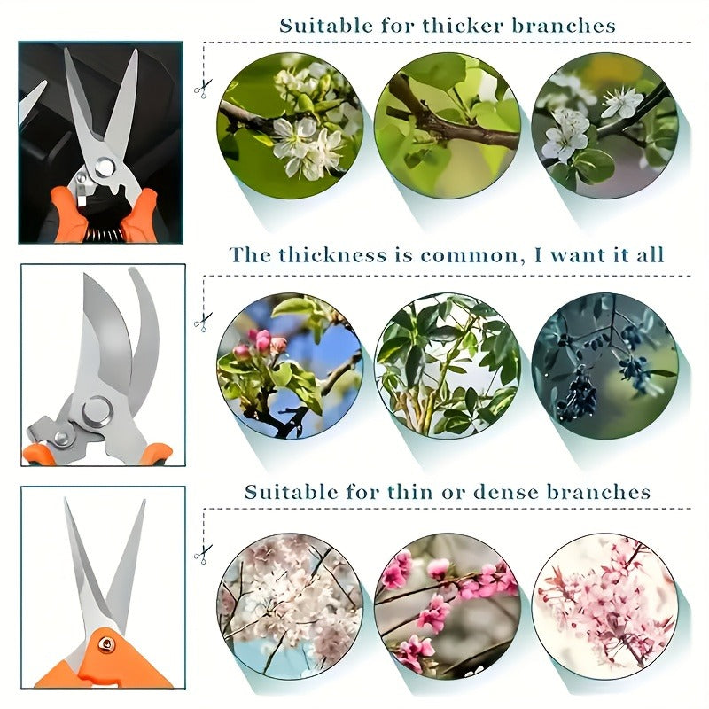 Pruning Shears 6-Piece Set, Stainless Steel Garden Scissors Anti-Slip Handle, Fruit Picking Lawn Bonsai Branch Cutting Tool G