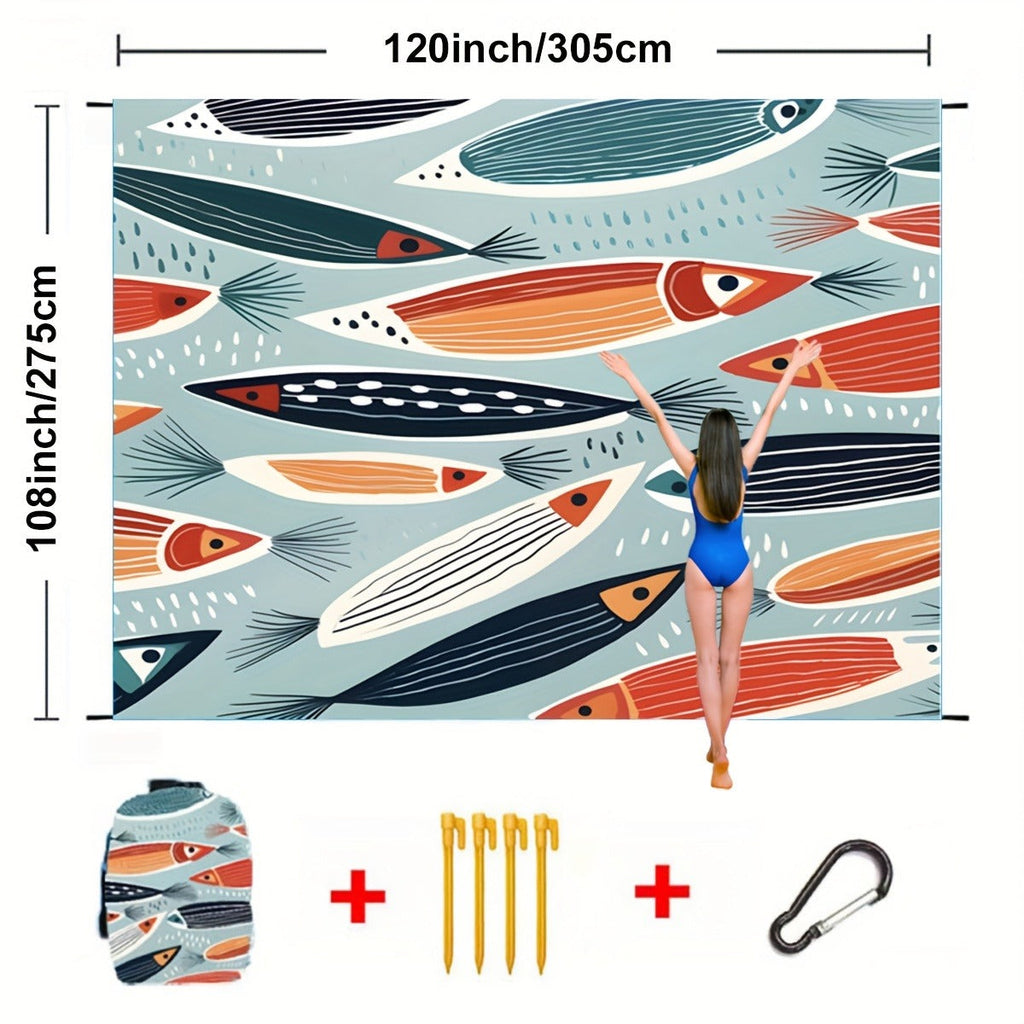 Printed Beach Mat with 19 Exact Size-and-Pattern Options, 198 x 205cm to 275 x 305cm with Stakes and Pouch — image 1