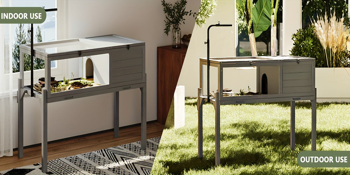 Large Tortoise Habitat Turtle Cage Enclosure with Detachable Legs Removable Roof Ramp Lamp Holder Indoor Outdoor — image 21