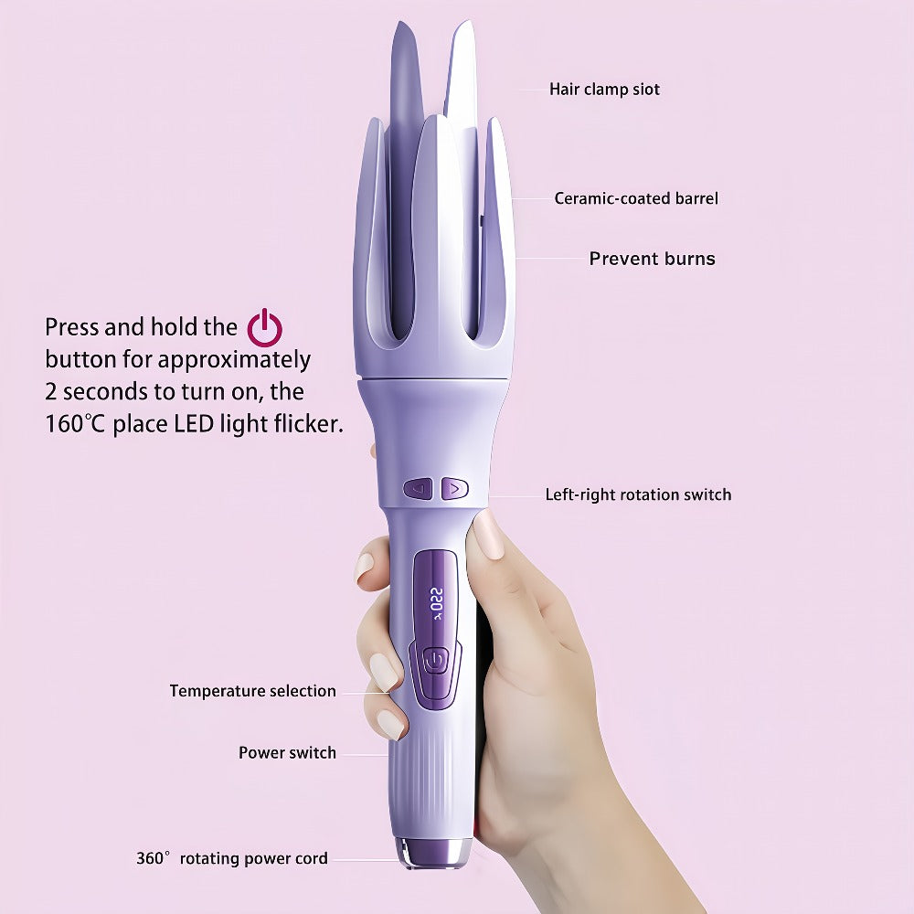 Automatic Rotating Curling Iron 4 Temperature Settings 40M Negative Ion Ceramic Barrel, for Home, Travel and Salon Hair Styli