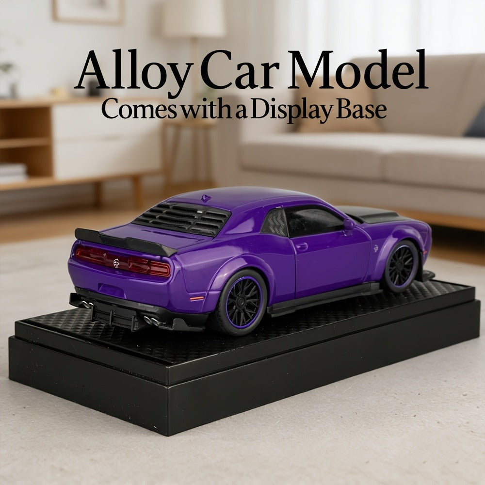 Purple Dodge Sports Car Zinc Alloy Diecast Model with Display Base & Openable Doors, High Simulation Static Display Collectib