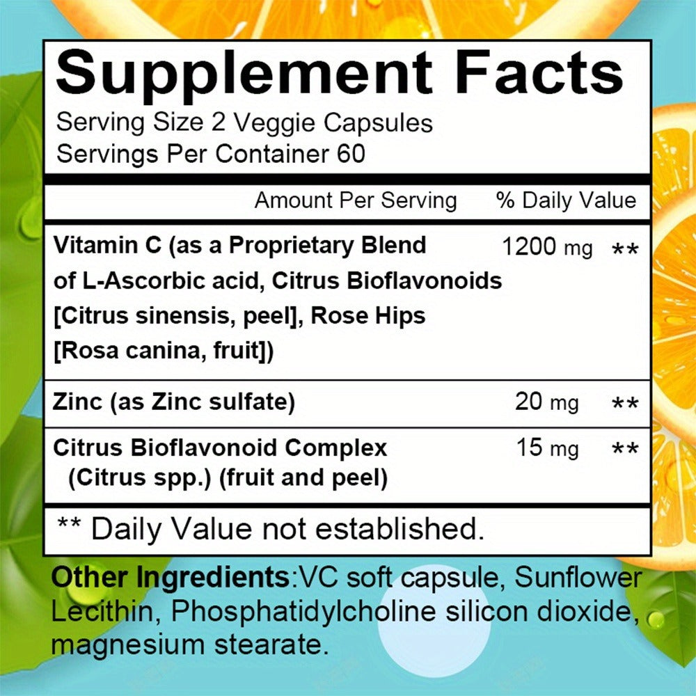 Dietary Supplement Vitamin C 1200mg and Zinc 20mg Softgels in a 120-Count Bottle for Daily Supplement Routines — image 2