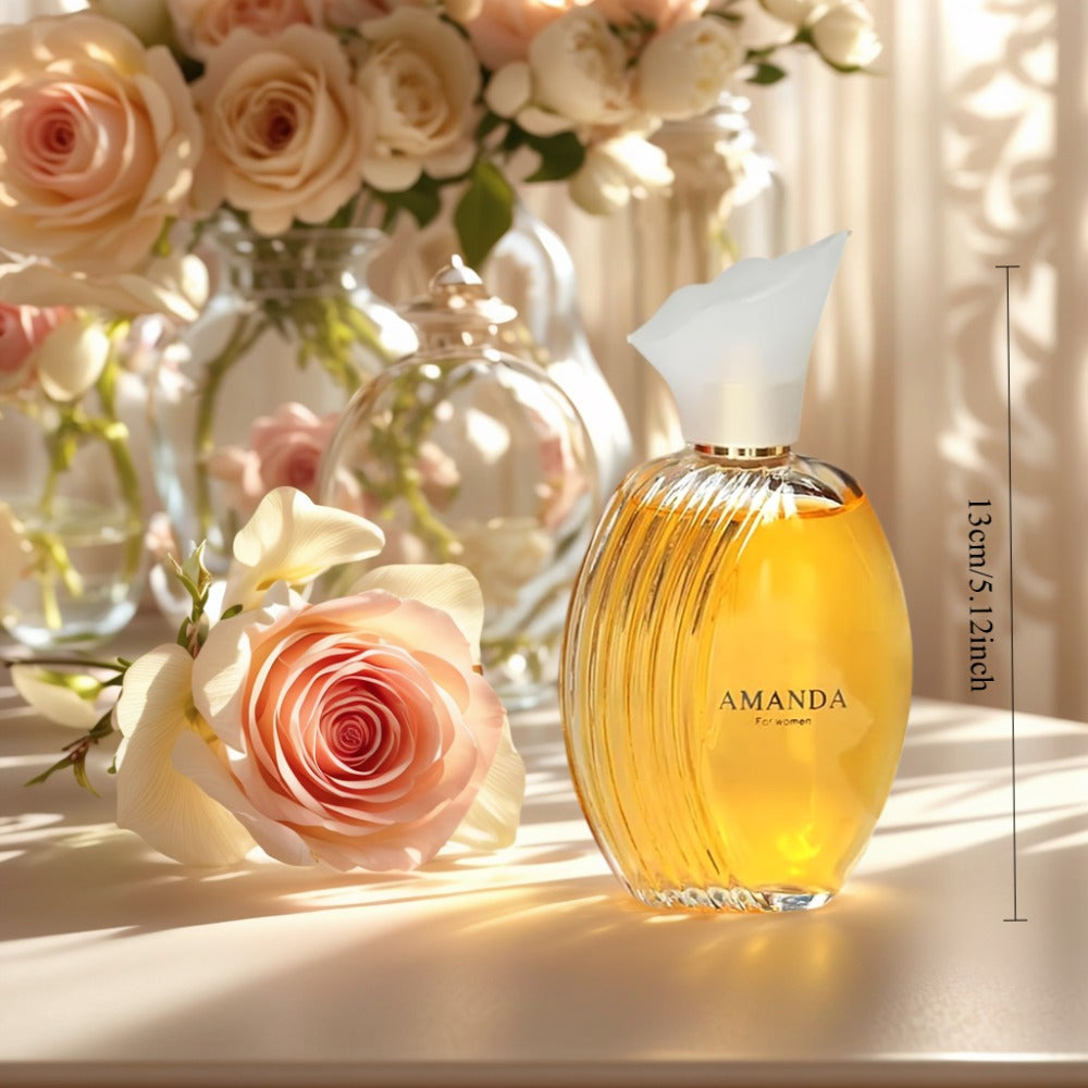 AMANDA Women's Eau de Parfum Spray, 100 ml Oval Amber Bottle with White Flower Cap and Red Gift Box — image 6