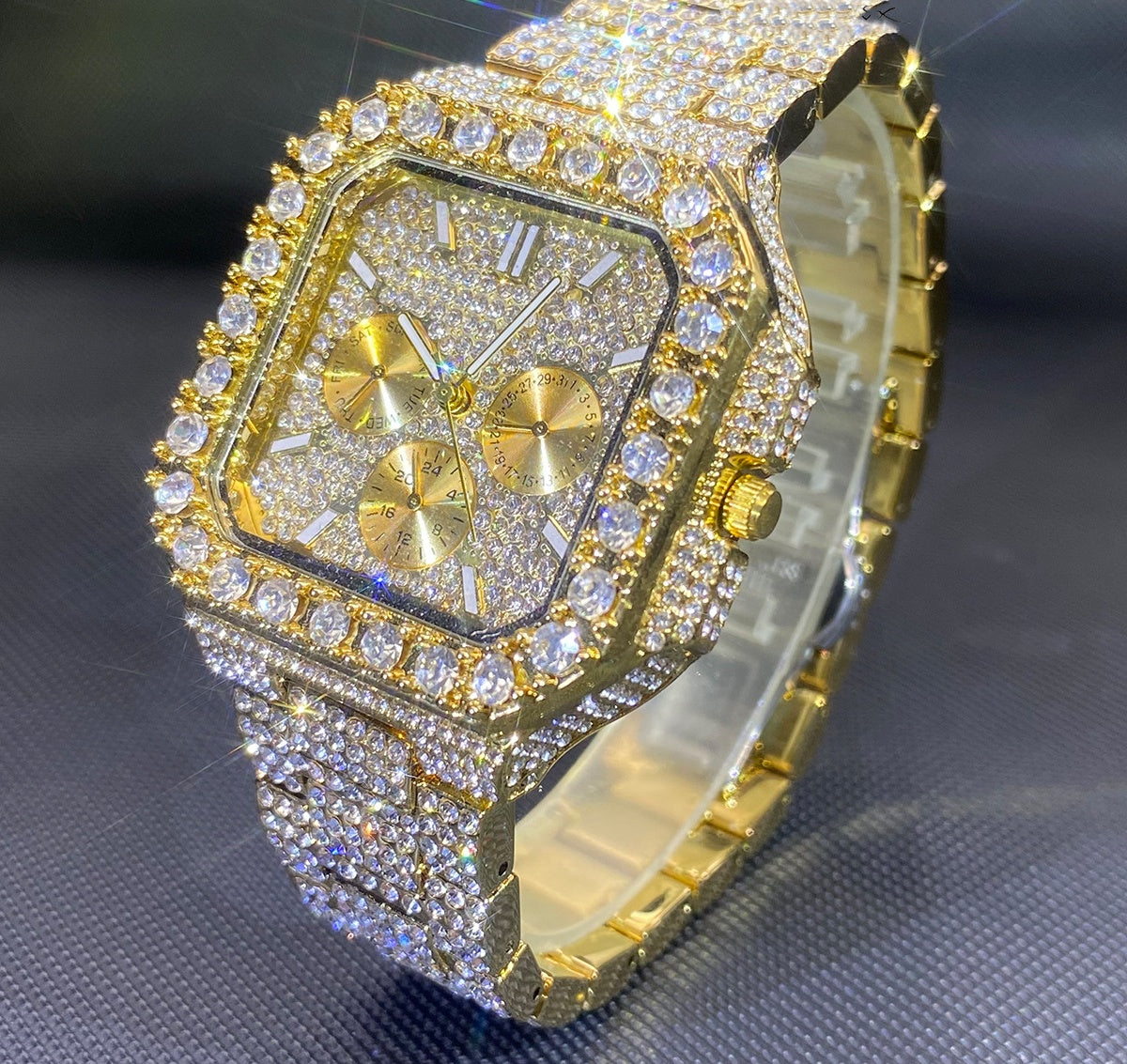 European And American Hip-hop Men's Watch Square-shaped Fully Diamond-encrusted Multi-functional