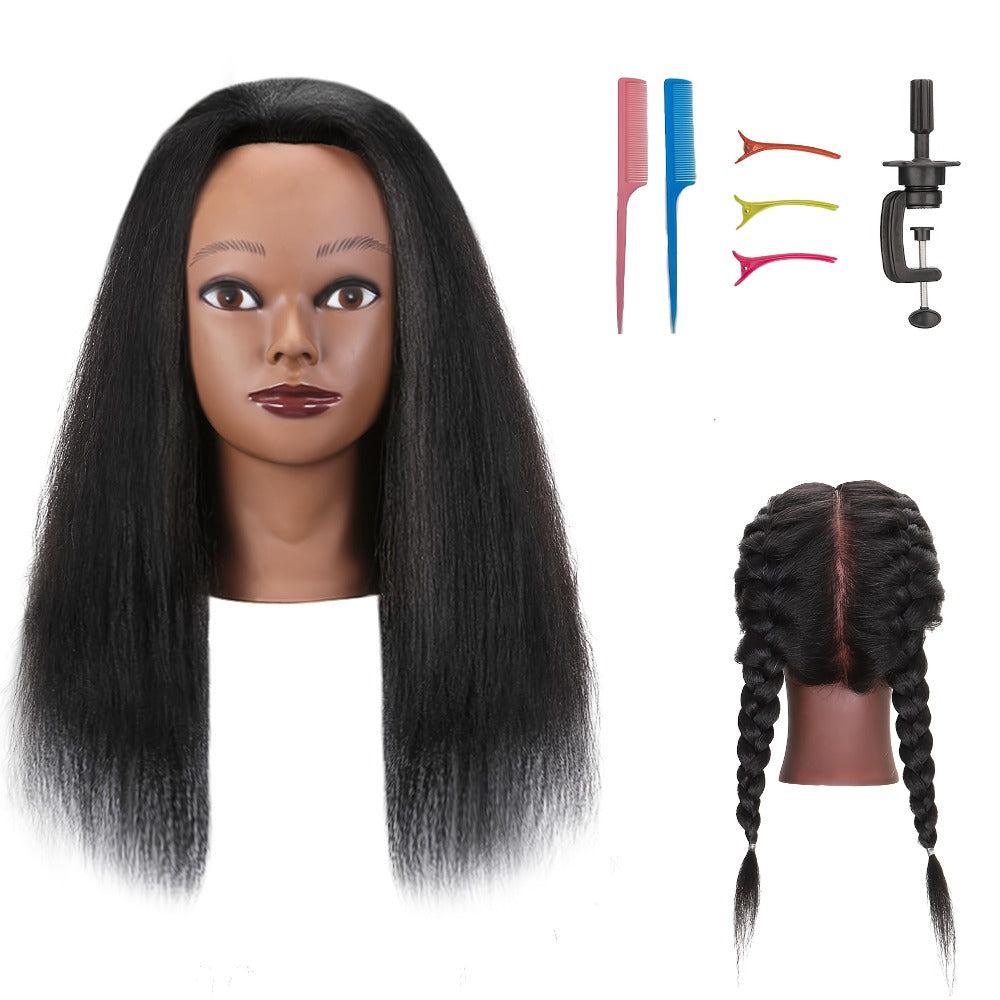Mannequin Head with Hair 18 Inch Cosmetology Training Practice Doll Head | Hair Styling Cutting Braiding Clamp Holder Comb Cl