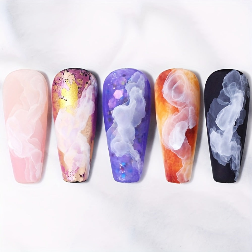 Gel Nail Polish Blooming White Watercolor Gel with Gradient Flower and Marble Effects for UV/LED Soak-Off Nail Art — image 9