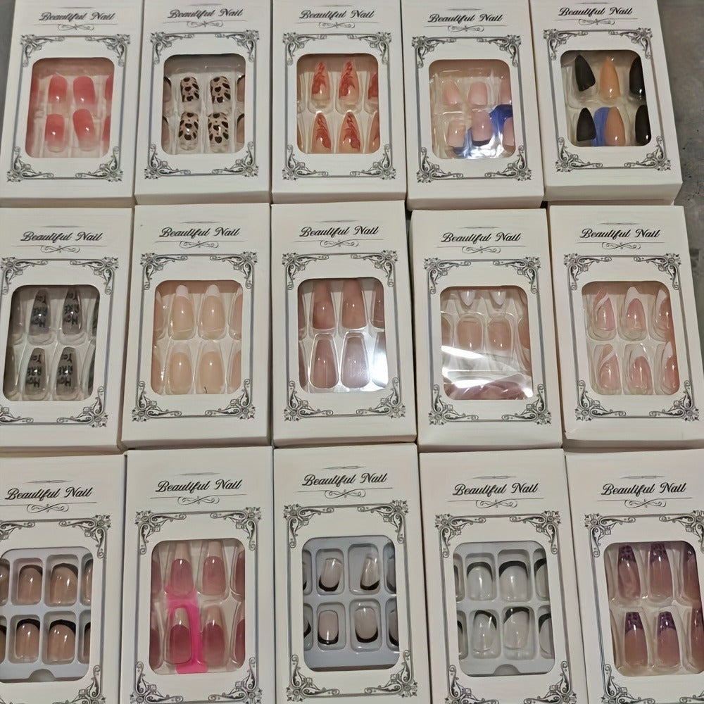 Press On Nails 216-Piece Nine-Set Random Mixed-Color Rhinestone Glossy Middle-Length Collection — image 4