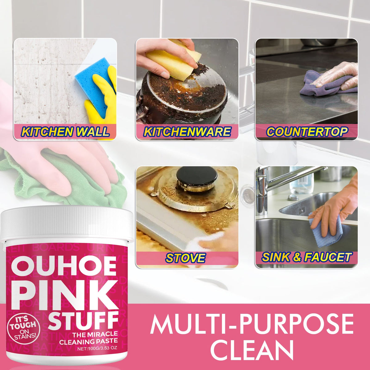 Home Gentle Multi-Functional Cleaning Cream, Clean Kitchen Heavy Oil Dirt General Pink Barrel Cleaning Powder