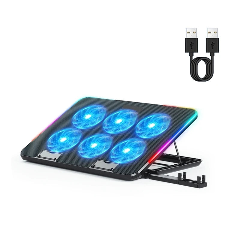 New Laptop Cooler Laptop Cooling Pad Notebook Gaming Cooler Stand with 6 LED Fan 2 USB Ports Phone Holder for 15.6in Laptop - V.I.P Digital Presence