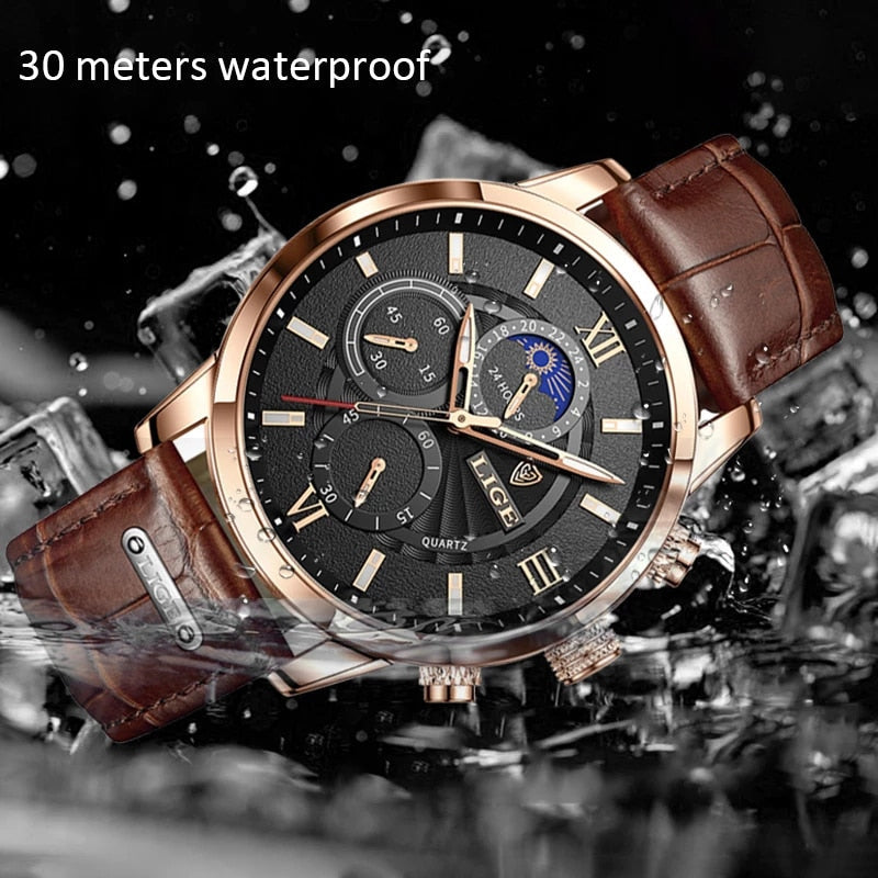 LIGE Men's Watches Top Brand Luxury Men Wrist Watch Leather Quartz Watch Sports Waterproof Male Clock Relogio Masculino+Box