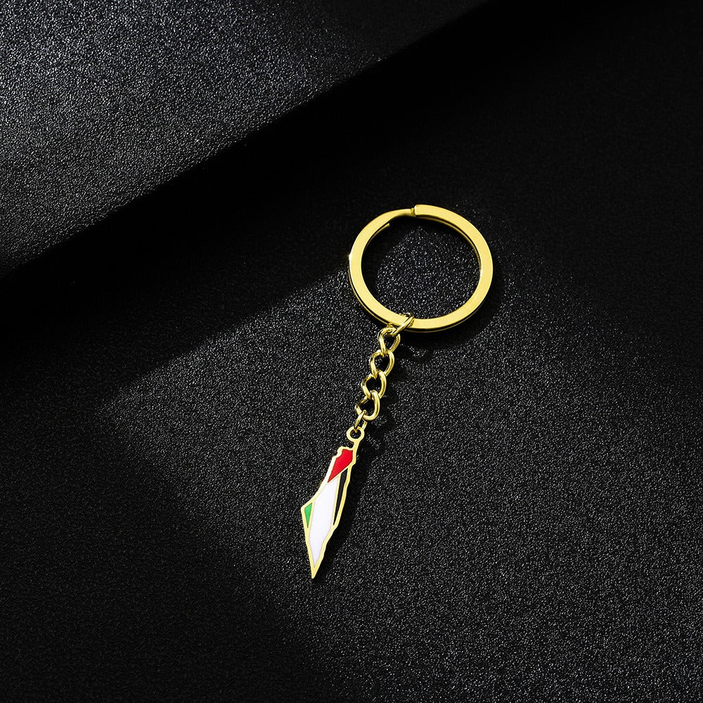 Palestine Israel Map Flag Keychain Accessories Decoration Men's and Women's Ethnic Style Versatile Stainless Steel Accessories