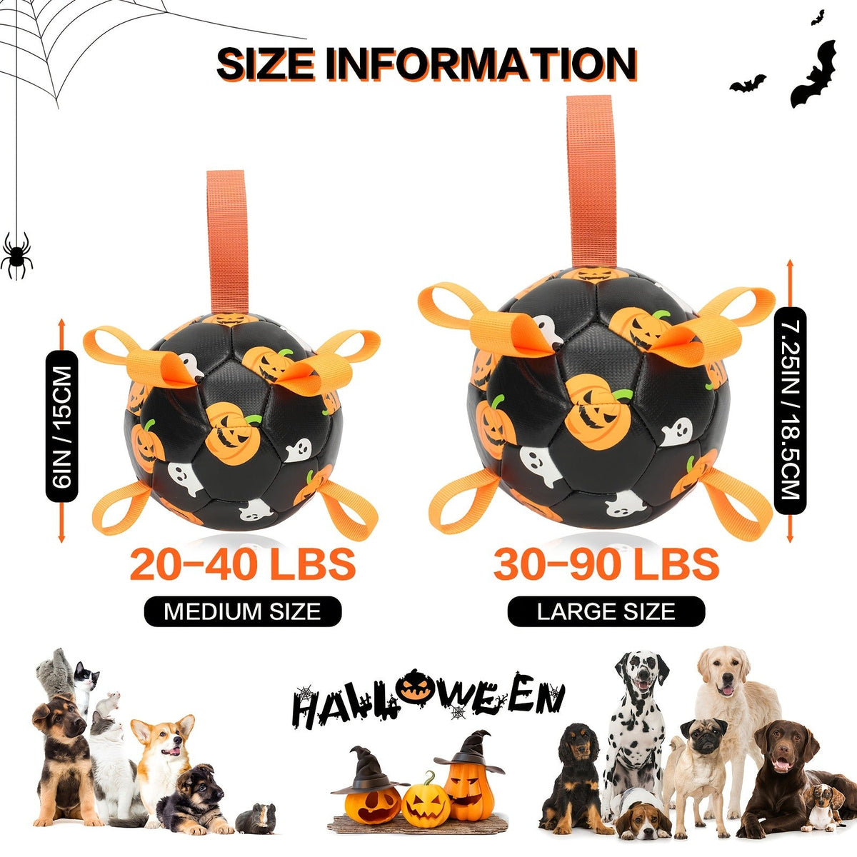 Dog Toy Halloween Pumpkin-Ghost Football with Pump, Strap and 6 or 7.28-Inch Size Options for Dogs — image 4