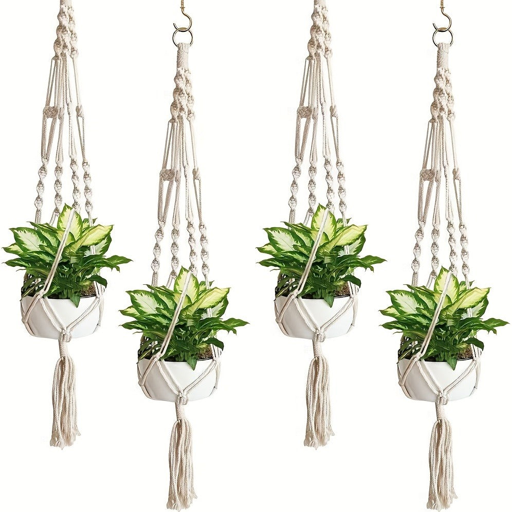 Macrame Hanging Planter Set of 4 Boho Rope Basket Plant Pot Holder for Indoor Outdoor – Decorative Hanging Organizer Net for 