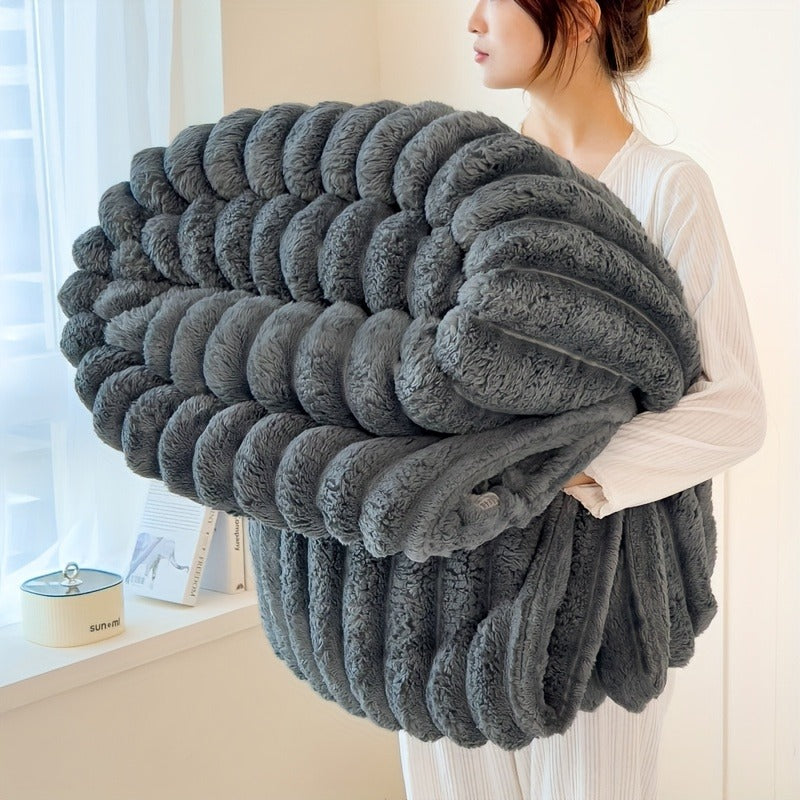 Fleece Blanket Double-Sided 3D Faux Rabbit Fur Throw – Ultra-Soft Thick 300-350g/m² for Home, Office, Travel & Camping — imag