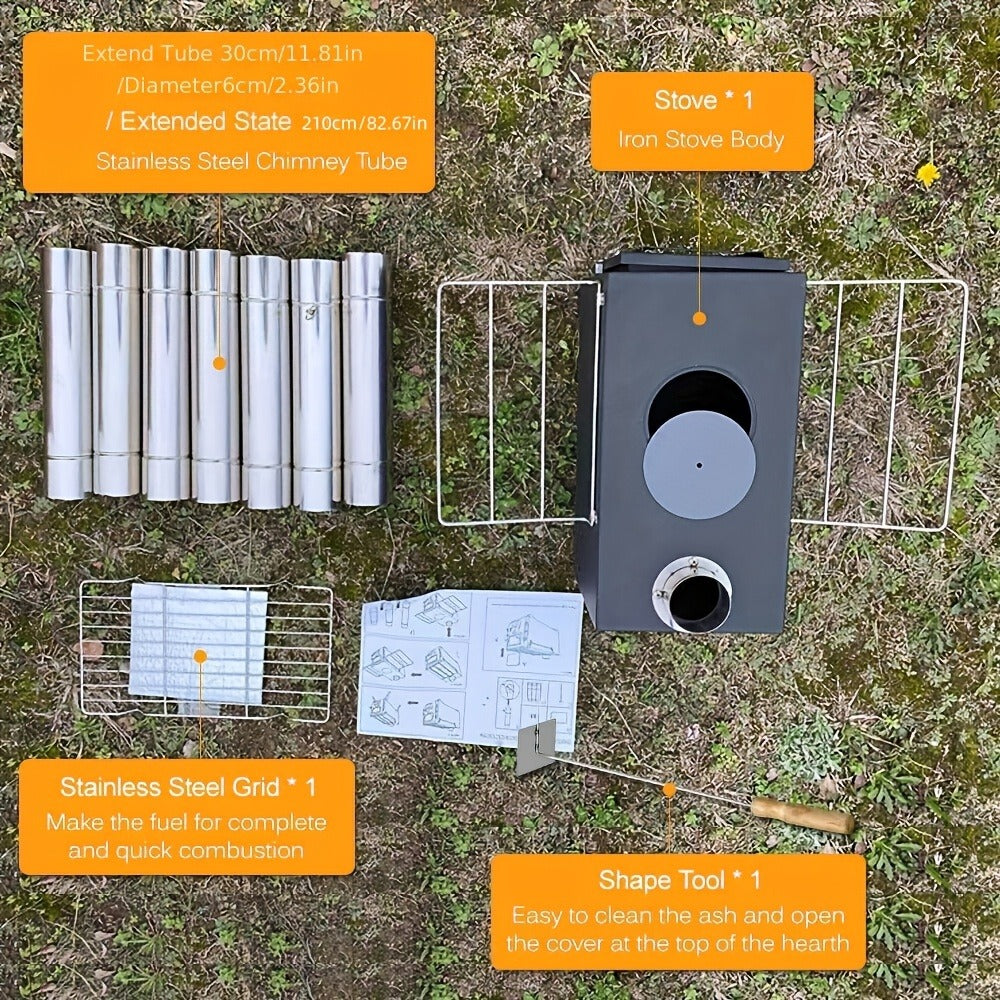 Wood Burning Camp Stove with Chimney Pipe Portable Outdoor Camping Stove for Cooking, BBQ, Boiling Water & Heating — image 4