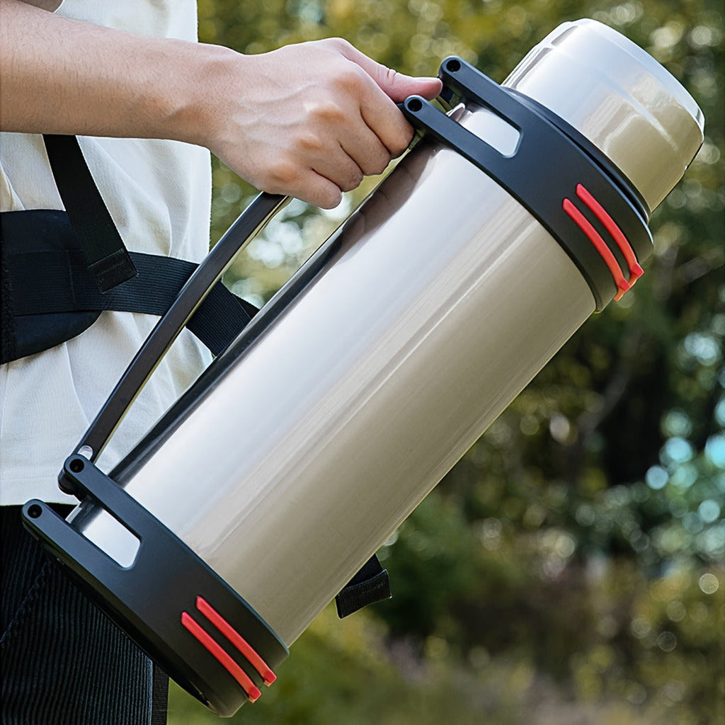 2000ml Stainless Steel Water Bottle Flask with Cup-Style Cap, Rigid Side Handle and Shoulder Strap — image 3