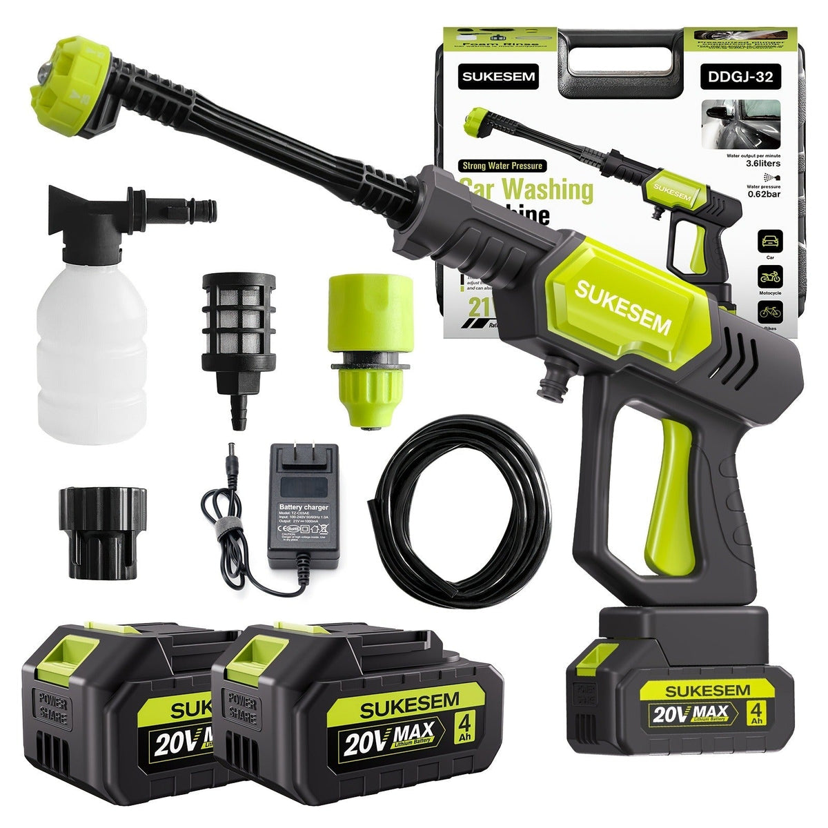 Cordless Pressure Washer Battery Powered Portable Car Wash Gun High Pressure Cleaner for Cars Yards for Garden, Patio and Yar