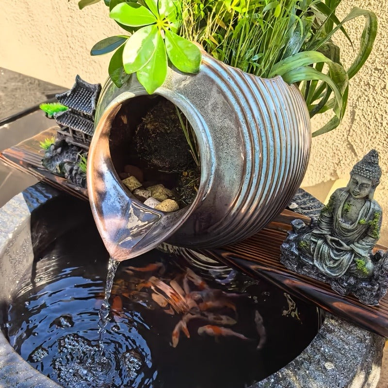 Ceramic Tabletop Fountain Mini Water Feature Ornament Retro Garden Style for Aquarium Fish Tank Indoor Outdoor Decor — image 