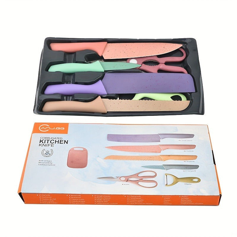 Seven-Piece Kitchen Knife Set with Four Pastel Knives, Kitchen Scissors, Peeler and Cutting Board — image 2